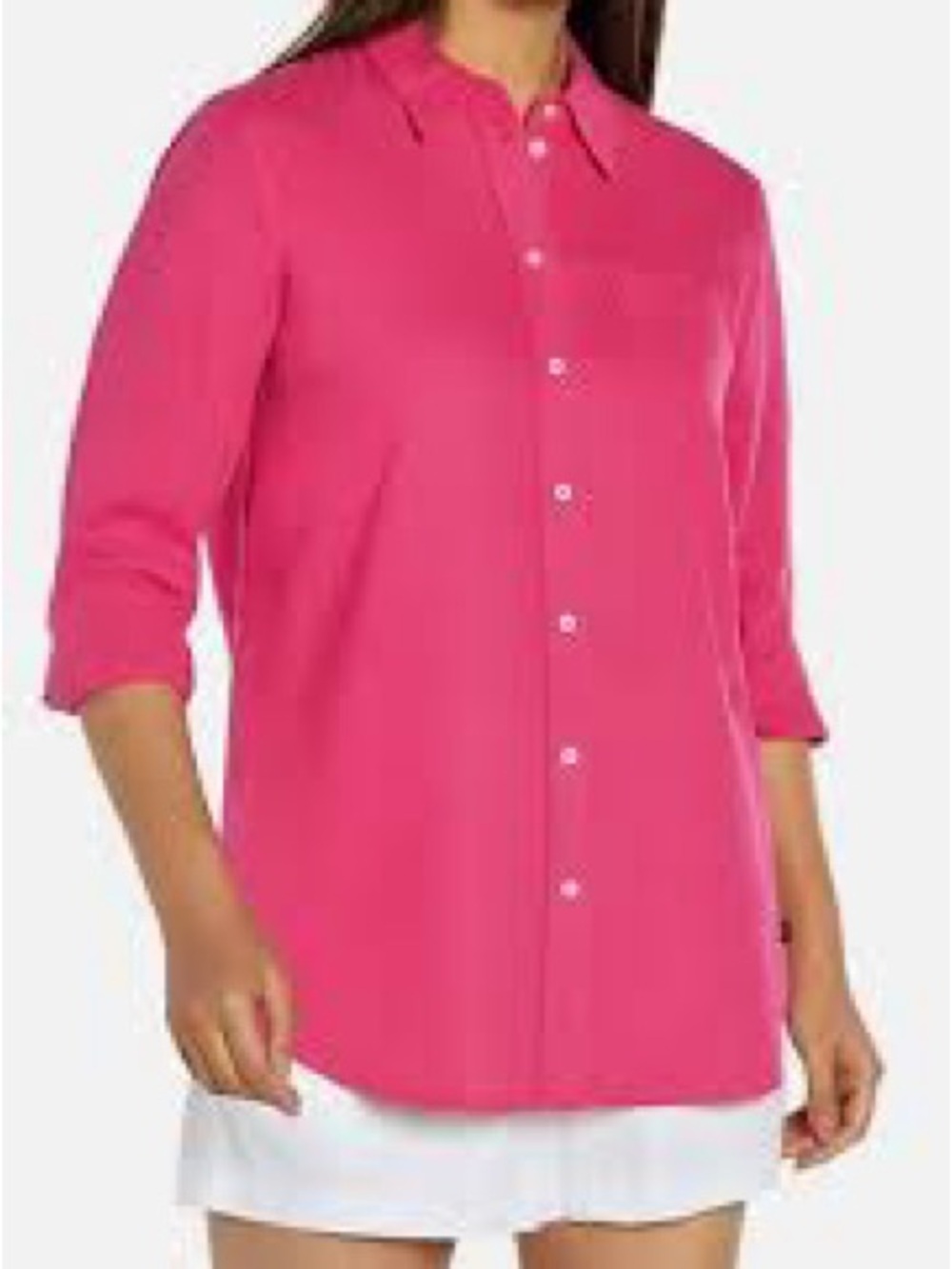ZARA Bright Fuchsia Pink Long Sleeve Poplin Blouse XS Oversized - Picture 8 of 11